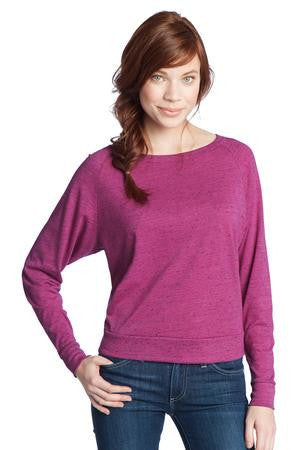 District - Juniors Textured Wide Neck Long Sleeve Raglan DT272 Pink raspberry