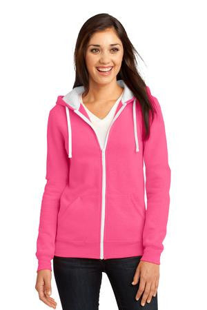 District - Juniors The Concert Fleece Full-Zip Hoodie. DT801 Neon pink