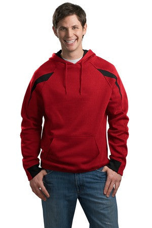 Sport-Tek Color-Spliced Pullover Hooded Sweatshirt. F266 Red/black