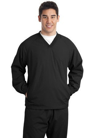 Sport-Tek Tall V-Neck Raglan Wind Shirt. TJST72 Black