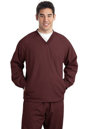 Sport-Tek V-Neck Raglan Wind Shirt. JST72 Maroon