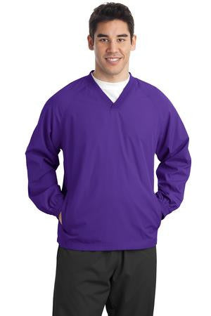Sport-Tek Tall V-Neck Raglan Wind Shirt. TJST72 Purple
