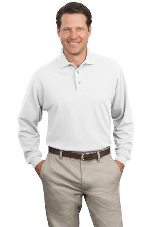 Port Authority Long Sleeve Pique Knit Polo. K320 White