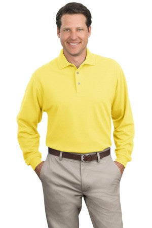 Port Authority Long Sleeve Pique Knit Polo. K320 Yellow