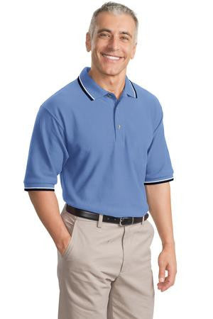 Port Authority Cool Mesh Polo with Tipping Stripe Trim. K431 Blueberry/ ivory/ navy