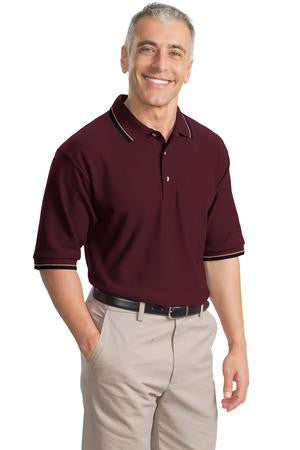 Port Authority Cool Mesh Polo with Tipping Stripe Trim. K431 Burgundy/ khaki/ navy