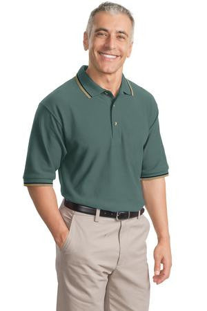 Port Authority Cool Mesh Polo with Tipping Stripe Trim. K431 Cypress/ navy/khaki