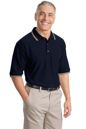 Port Authority Cool Mesh Polo with Tipping Stripe Trim. K431 Navy/ ivory/khaki