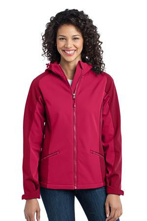 Port Authority Ladies Gradient Hooded Soft Shell Jacket. L312 Dark Fuchsia/ Loganberry