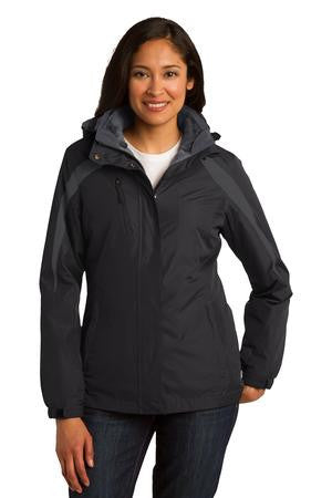 Port Authority Ladies Colorblock 3-in-1 Jacket. L321 Black/ Black/ Magnet Grey