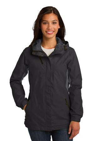Port Authority Ladies Cascade Waterproof Jacket. L322 Black/ Magnet Grey