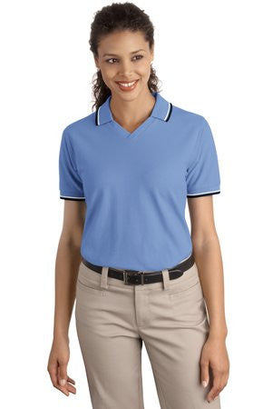 Port Authority Ladies Cool Mesh  Polo with Tipping Stripe Trim.  L431 Blueberry/ ivory/ navy