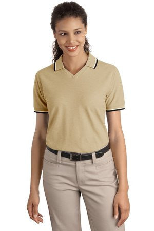 Port Authority Ladies Cool Mesh  Polo with Tipping Stripe Trim.  L431 Stone heather/ ivory/black