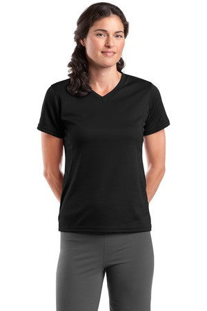Sport-Tek Dri-Mesh Ladies V-Neck T-Shirt.  L468V Black