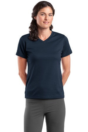 Sport-Tek Dri-Mesh Ladies V-Neck T-Shirt.  L468V Navy