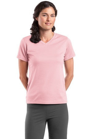 Sport-Tek Dri-Mesh Ladies V-Neck T-Shirt.  L468V Pink