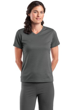 Sport-Tek Dri-Mesh Ladies V-Neck T-Shirt.  L468V Steel