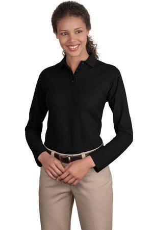 Port Authority Ladies Long Sleeve Silk Touch Polo.  L500LS Black