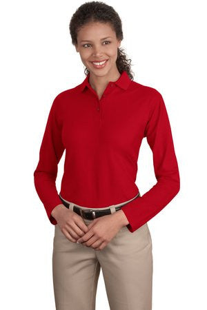 Port Authority Ladies Long Sleeve Silk Touch Polo.  L500LS Red