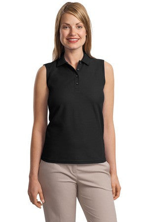 Port Authority Ladies Silk Touch Sleeveless Polo.  L500SVLS Black