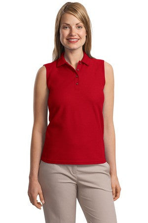 Port Authority Ladies Silk Touch Sleeveless Polo.  L500SVLS Red