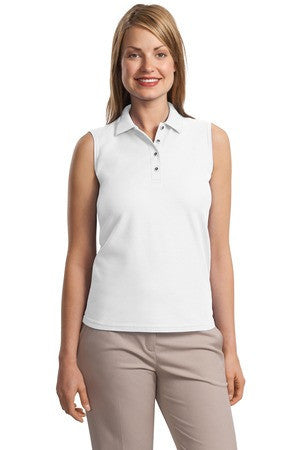 Port Authority Ladies Silk Touch Sleeveless Polo.  L500SVLS White