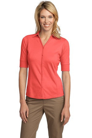Port Authority &reg;  Ladies Silk Touch Interlock Button-Front Polo. L523 Deep coral