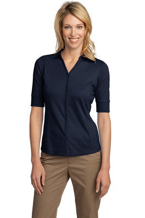 Port Authority &reg;  Ladies Silk Touch Interlock Button-Front Polo. L523 Navy