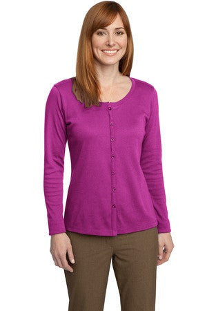 Port Authority &reg;  Ladies Silk Touch Interlock Cardigan. L530 Bright berry