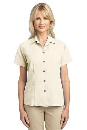 Port Authority Ladies Patterned Easy Care Camp Shirt. L536 Ivory