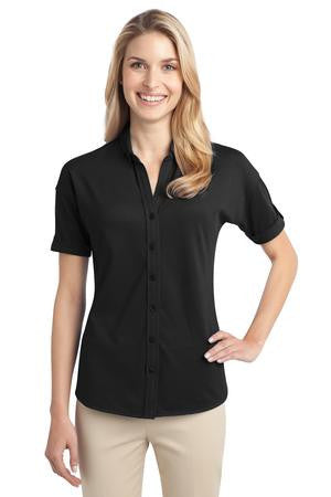 Port Authority Ladies Stretch Pique Button-Front Shirt. L556 Black