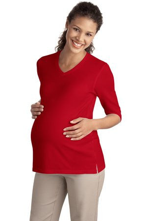 Port Authority Ladies Silk Touch Maternity 3/4-Sleeve V-Neck Shirt. L561M Red