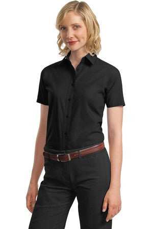 Port Authority Ladies Short Sleeve Value Poplin Shirt. L633 Black