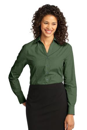 Port Authority Ladies Crosshatch Easy Care Shirt. L640 Dark Cactus Green