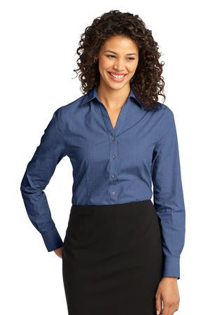 Port Authority Ladies Crosshatch Easy Care Shirt. L640 Deep blue