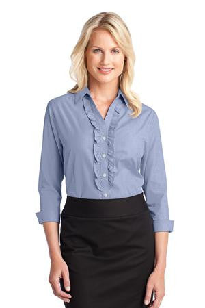 Port Authority Ladies Crosshatch Ruffle Easy Care Shirt. L644 Chambray blue