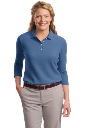 Port Authority Ladies EZCotton Pique 3/4-Sleeve Polo. L801 Moonlight blue