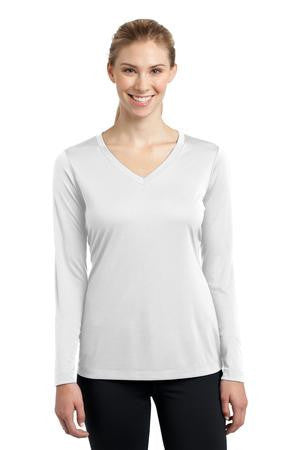 Sport-Tek Ladies Long Sleeve V-Neck Competitor Tee. LST353LS White