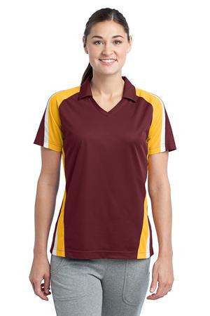 Sport-Tek Ladies Tricolor Micropique Sport-WickPolo. LST654 Maroon/gold/white