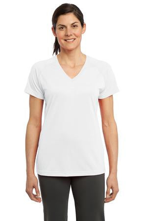 Sport-Tek Ladies Ultimate Performance V-Neck. LST700 White