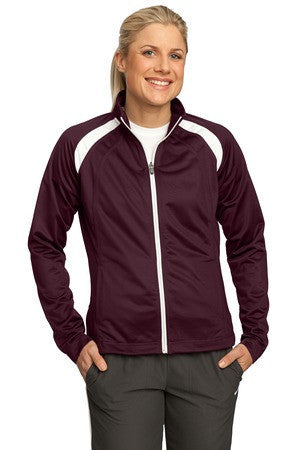 Sport-Tek Ladies Tricot Track Jacket. LST90 Maroon/white