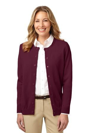 Port Authority Ladies Value Jewel-Neck Cardigan. LSW304 Burgundy