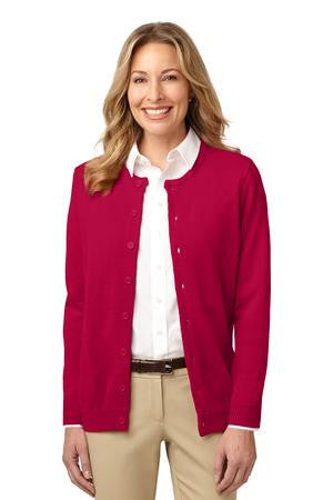 Port Authority Ladies Value Jewel-Neck Cardigan. LSW304 Red