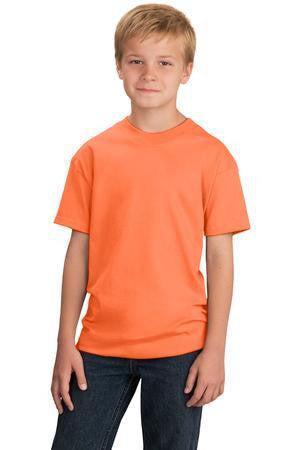 Port & Company - Youth 5.4-oz 100% Cotton T-Shirt. PC54Y Neon orange