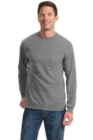 Port & Company - Long Sleeve Essential T-Shirt with Pocket.  PC61LSP Athletic Heather*