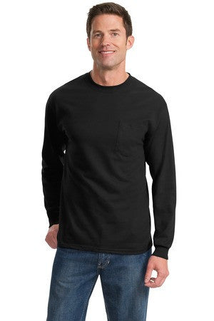 Port & Company - Long Sleeve Essential T-Shirt with Pocket.  PC61LSP Jet black