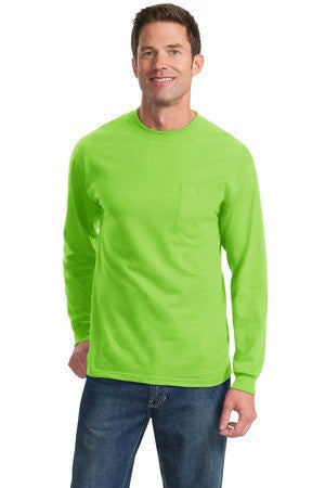 Port & Company Tall Long Sleeve Essential T-Shirt with Pocket. PC61LSPT Ash