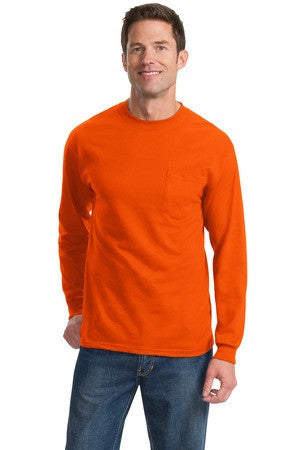 Port & Company Tall Long Sleeve Essential T-Shirt with Pocket. PC61LSPT Ash