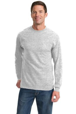 Port & Company Tall Long Sleeve Essential T-Shirt with Pocket. PC61LSPT Ash