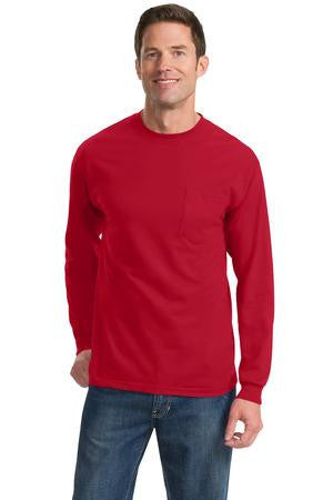 Port & Company Tall Long Sleeve Essential T-Shirt with Pocket. PC61LSPT Ash